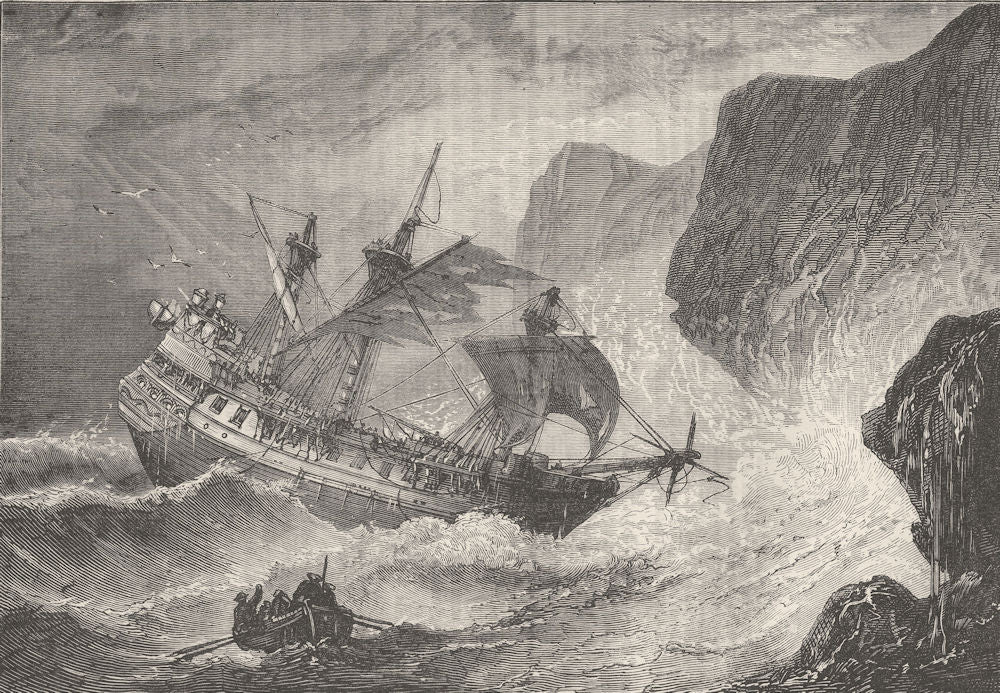 BERMUDA. Somers runs his ship, shore c1880 old antique vintage print picture